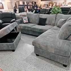 Grey Color Setipnal Sofa with Ottoman