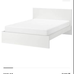 QUEEN IKEA White Bed & Mattress/ 2 night stands 