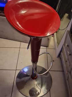 Red Adjustable Bar Stool with Chrome Base