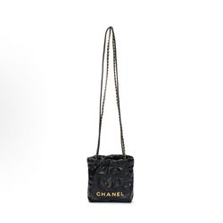CHANEL Chanel 23S 22bag mini gold coin diamond plaid drawstring open and closed leather chain shiny wrinkled one-shoulder cross-body bag(49)44