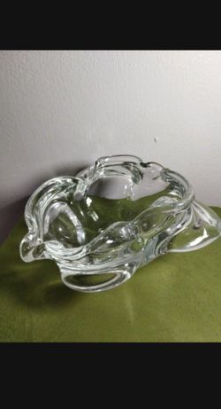 VINTAGE MURANO ART CLEAR GLASS ASHTRAY - BOWL 6.5"×3.5"- AC25