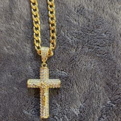 Mens gold plated cross chain