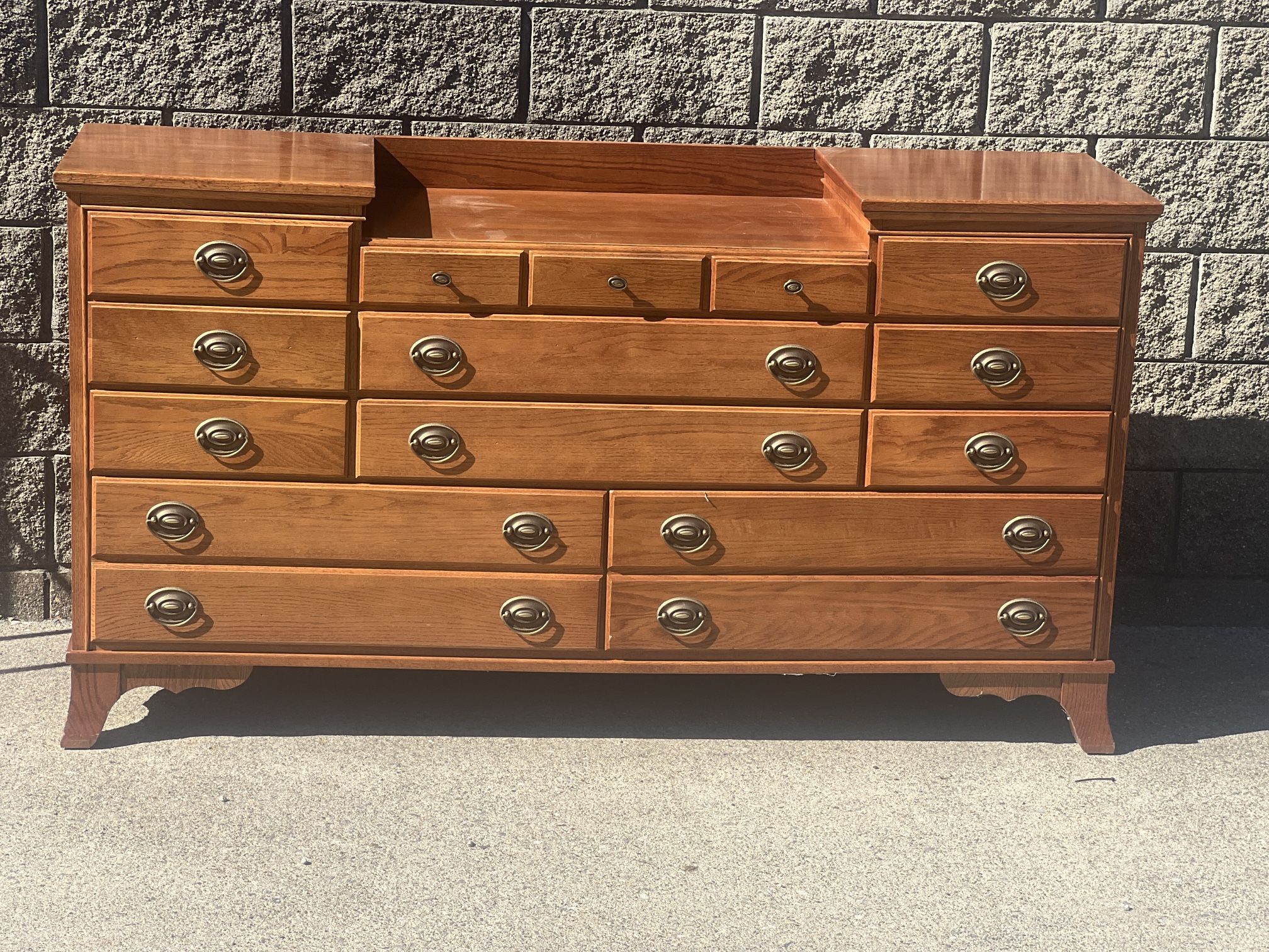 RARE 13 drawer solid oak dresser
