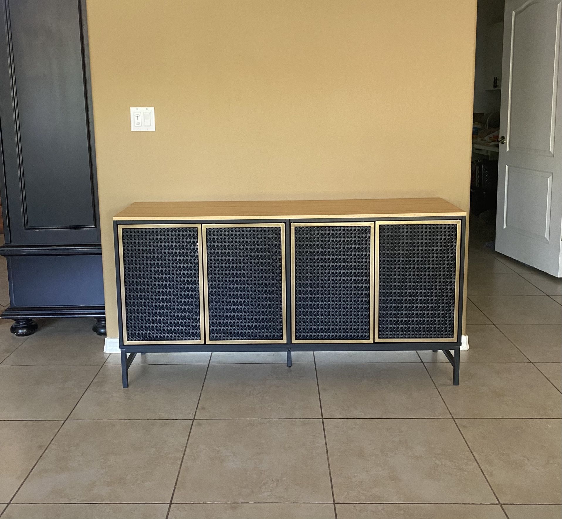 Cabinet Black Sideboard Entry Credenza Metal Wicker