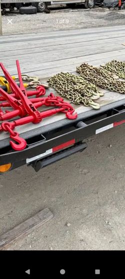 20ft chains $59/3/8-1/2 Ratchet binders$59 new