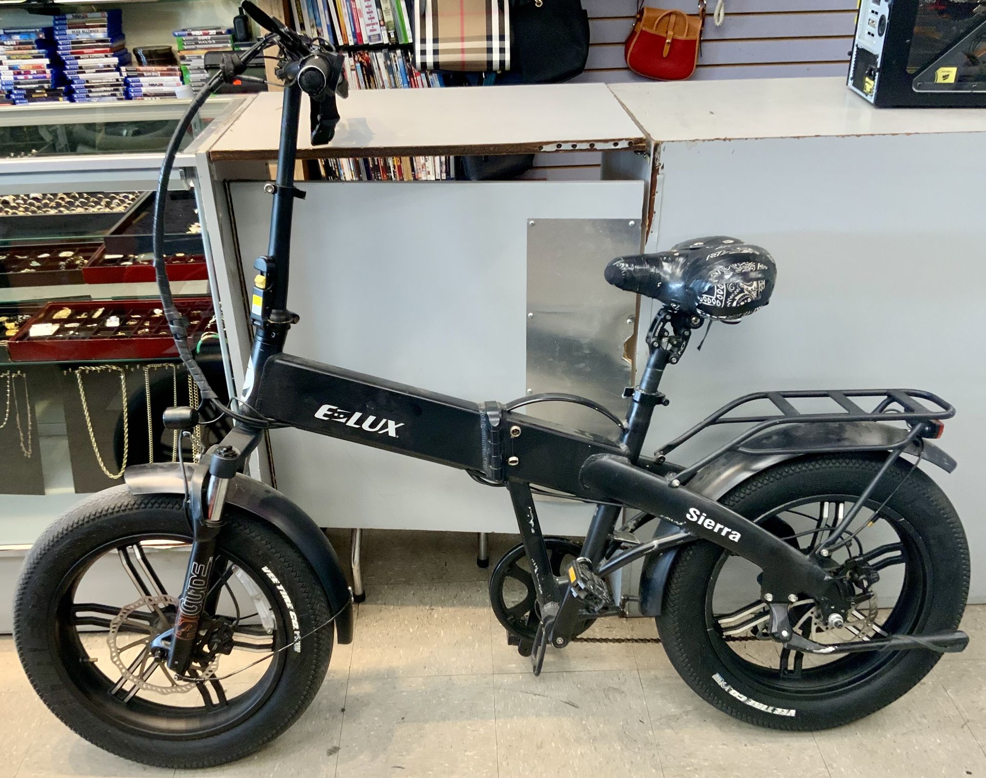 E-lux Sierra GT Folding Fat Tire Electric Bike E-bike Foldable Bicycle Rechargeable Battery Personal Transportation Mobility Outdoors 750w Motor Watt