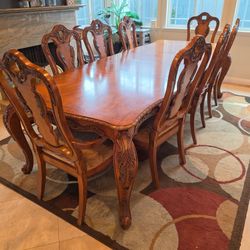 105” Ornate Wood Dining Table Set + 8 Chairs