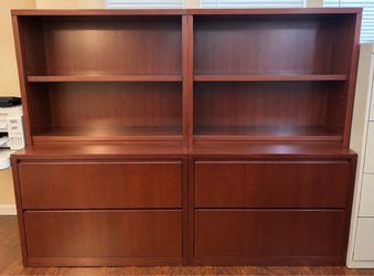 Office Hutch & 2-Drawer Lateral File Cabinet Set (Matching Cherry Finish)