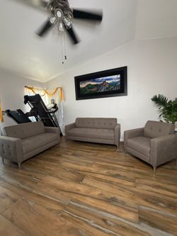 3-Piece Tan Tufted Sofa Set