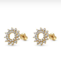 14k Yellow Gold Round Earrings With Stones