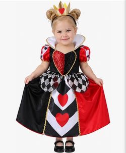 Queen of Hearts Costume, Red & Black Royal Dress Set with Crown Headband, Large - (See size chart photo)