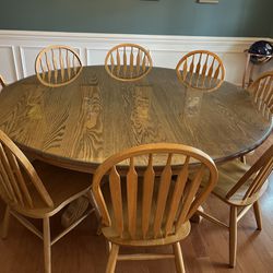 6 Foot Diameter Solid Wood Oak Dining Room Table Set - Amish Made