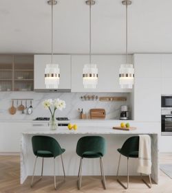 Modern Brushed Nickel Cylindrical Pendant Lights (Set of 3)