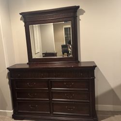 Traditional Style 6 Drawer Dresser with Metal Handle Pulls Made with Wood in Dark Brown