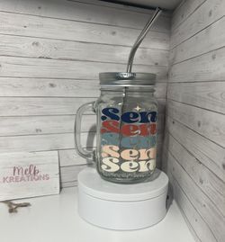 Senior 2024 Mason Jar Glass Tumbler With Lid & Straw