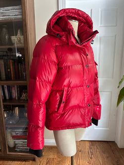 Vibrant Red High-Shine Puffer Jacket S13 Kylie Gloss Down Puffer Coat Size L