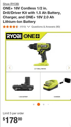 Ryobi 18 volt drill with battery and battery charger