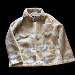 Hollister Women’s Tan And White Plaid Jean Jacket 