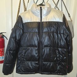 Levi’s Colorblock Puffer Jacket - Black & Silver - Size Small
