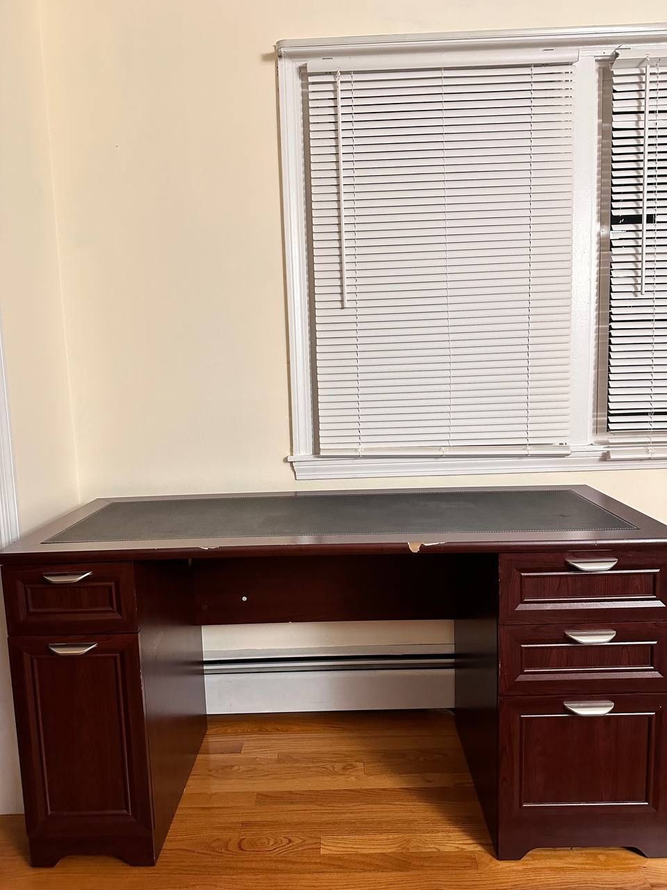 Leather Top Computer Desk With Drawers On Both Sides 