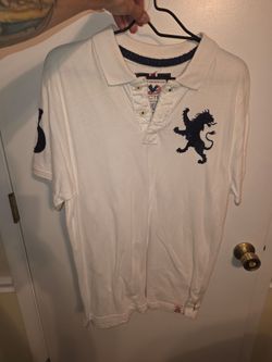 Y2K Cactus Mens Polo Rugby Shirt Lion #3 White Blue Cotton Size XL Embroidered
Great shape