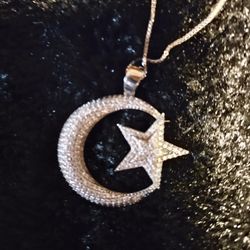 Sterling Silver Star Moon Celestial Pendant Necklace