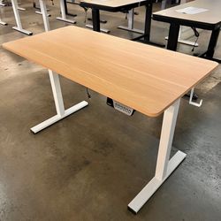 48x24 Maple Wood Oak Electric Standing Desk With White Frame, Height Adjustable Office Desk