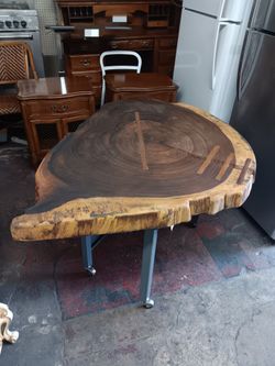 Rustic live-edge cross-cut wood table slab