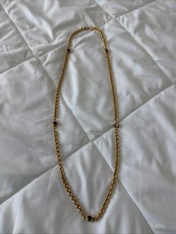 Jeweled Station Necklace Multicolor Crystals Long Goldtone Chain Vintage 32”