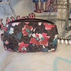 Calvin KleinTop Zip Cylindrical Cosmetic Travel Case with Handle Floral