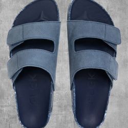 FLEKS Riviera Leather Slides Blue Mens 12 12.5 Womens 13 Comfort Sandals NEW