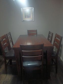 Dark Wood Dining Table Set with 6 Chairs