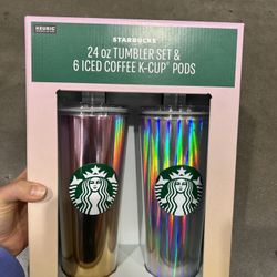 NWT Starbucks 24oz Tumbler Set & 6 Iced coffee K-Cup Pods