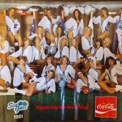 Vintage 1981 Sea Gals Seahawks football cheerleader poster, Coca-Cola, 23x18"