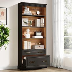 Tribesigns 5-Shelf Bookcase with File Cabinet Drawer, 72" Tall Bookshelf, Modern Free-Standing Wood Bookcase, Large Open Display Storage Book Shelf fo