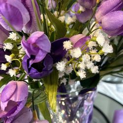 Purple Artificial Bride And Bridesmaids Bouquets 