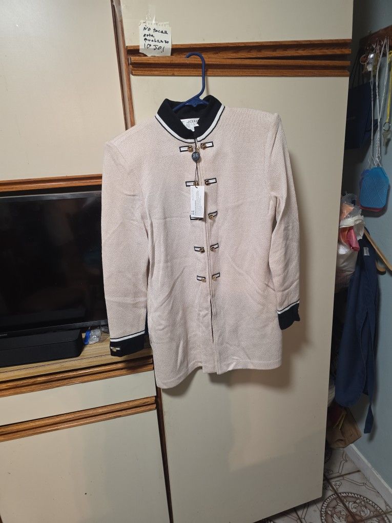 ST. JOHN Gold Button Cardigan Size 2 USA Made Pink Black & Ivory Valentine's Day