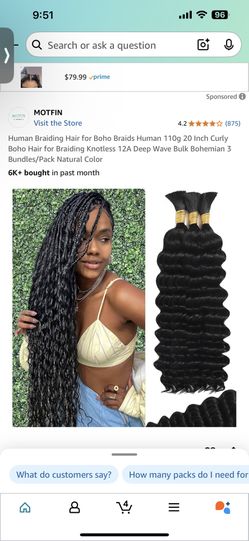 Human Braiding Hair for Boho Braids Human 110g 20 Inch Curly Boho Hair for Braiding Knotless 12A Deep Wave Bulk Bohemian 3 Bundles/Pack Natural Color