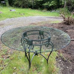 Wrought Iron Indoor/Outdoor Table with Glass Top (54” Diameter)