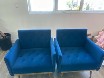 Blue velvet couches