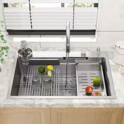 33.2 in. W Drop-In Single Bowl Silver Stainless Steel