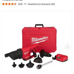 Milwaukee M12 12-Volt Lithium-Ion Cordless Drain Cleaning Airsnake Air Gun Kit with (1) 2.0Ah Battery, Toilet Attachments$350