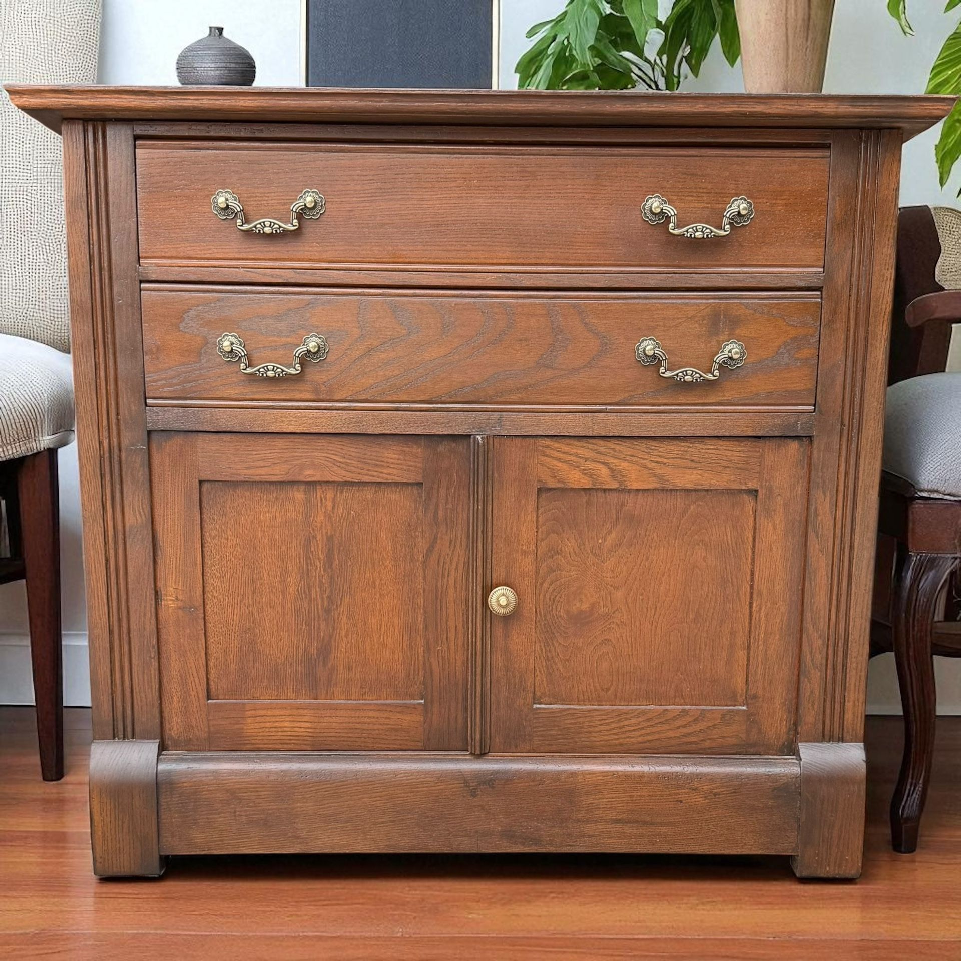Vintage Refinished Two Drawer Cabinet/Solid Wood Sideboard Buffet/Rustic Farmhouse, Entryway Storage Chest