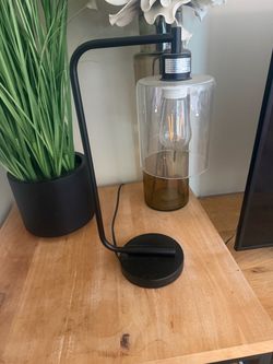 Modern Black Metal Desk Lamp with Glass Shade