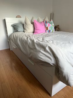 QUEEN BED, MATTRESS AND HEADBOARD - BRIMNES