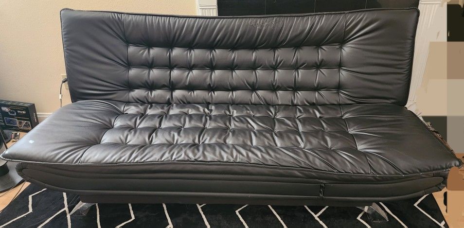 Black Leather Sofa Bed- Great Condition