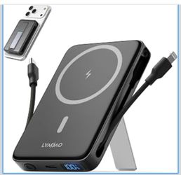 10000mAh Ultra Slim Magnetic Power Bank, Built-in USB-C & iPhone Cable, 20W Portable Charger with Foldable Stand, for iPhone 17/16/15/14/13/12 Series