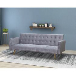 Gray New In Box 📦 Velvet Couch 🛋️ Folds Down Into A Bed 🛏️
