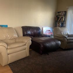 Real Leather chairs and chase lounge