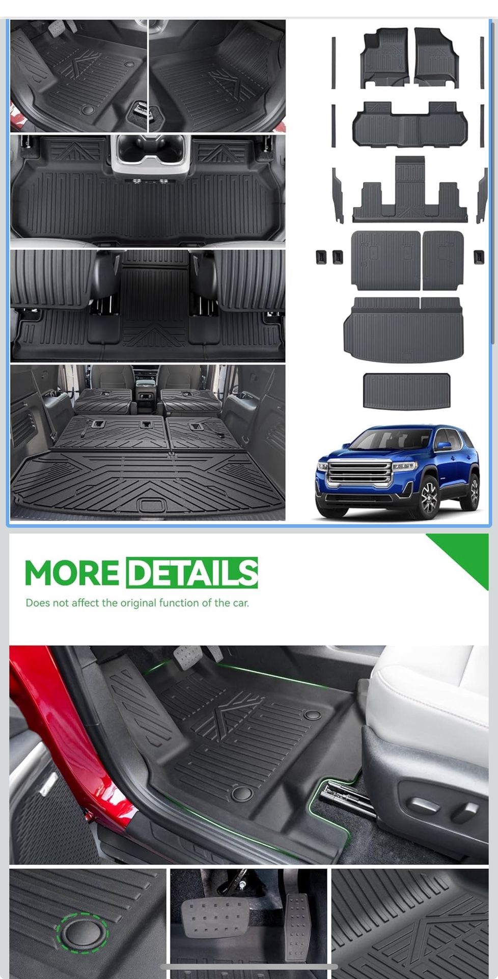 Floor Mats Cargo Liner for 2024 2025 2026 GMC Acadia(Only 7 Seats) All Weather TPE Mats Set, Trunk Mat & 3rd Row Backrest Mat Door Sill ProtectorsAcce